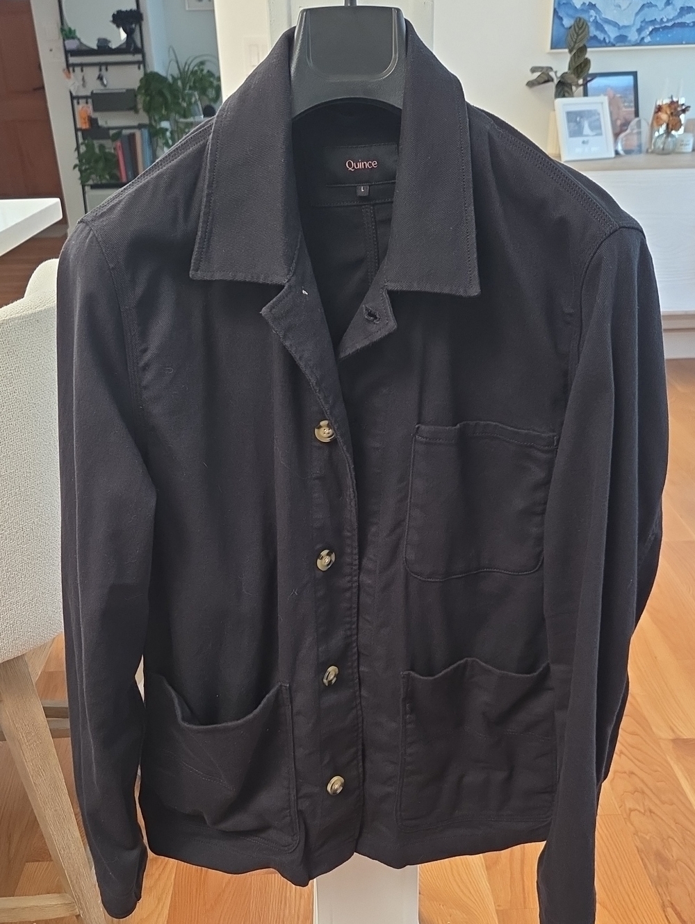 Quince Men's Organic Cotton Comfort Stretch Black Chore Coat Jacket (L)